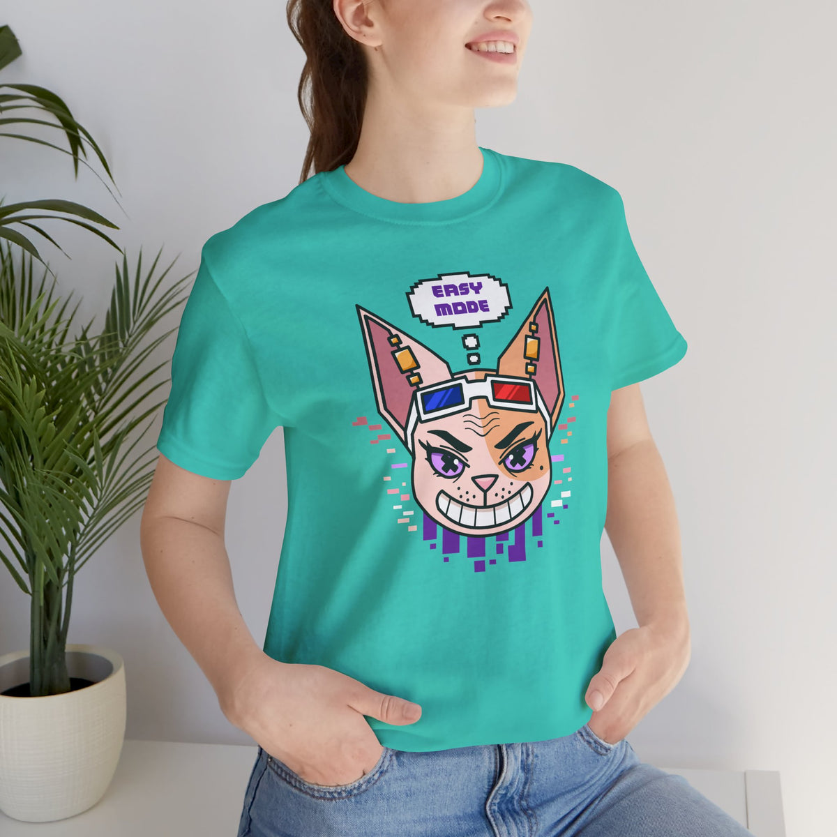 Emthirty “Easy Mode”  Sphynx Cat Gaming Graphic T-Shirt Alternate Colors